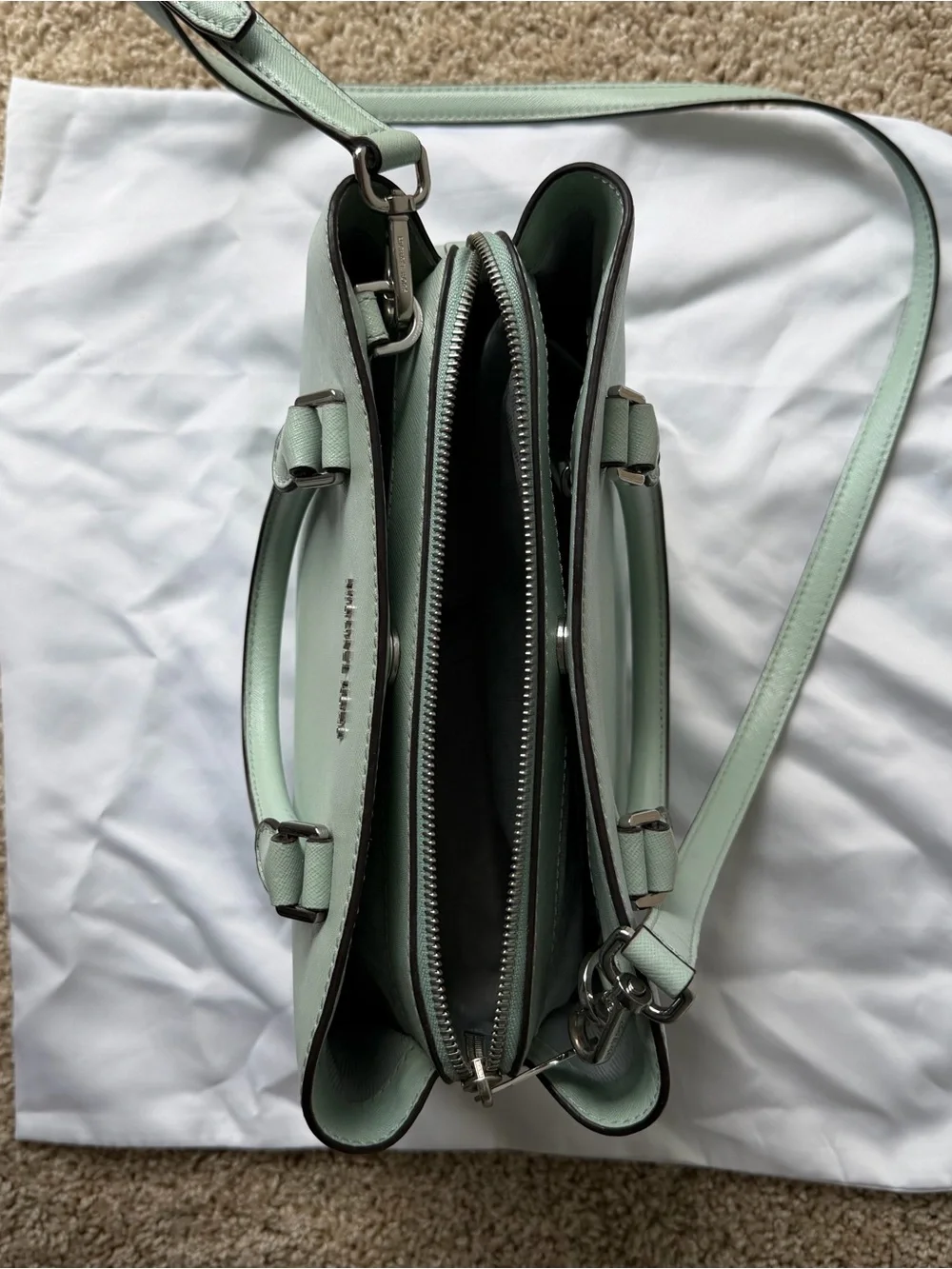 Michael Kors Mint Green Saffiano Satchel with Crossbody Strap